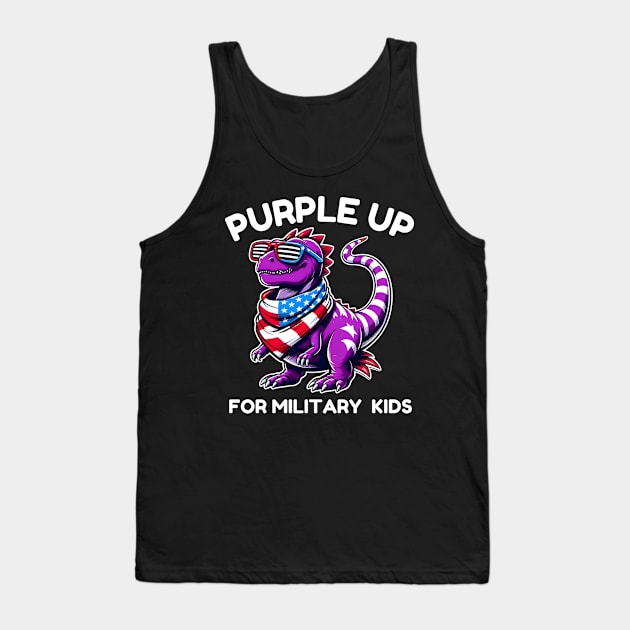 Purple Up For Military Kids Month Of Military Child T-Rex Tank Top by Angelavasquez